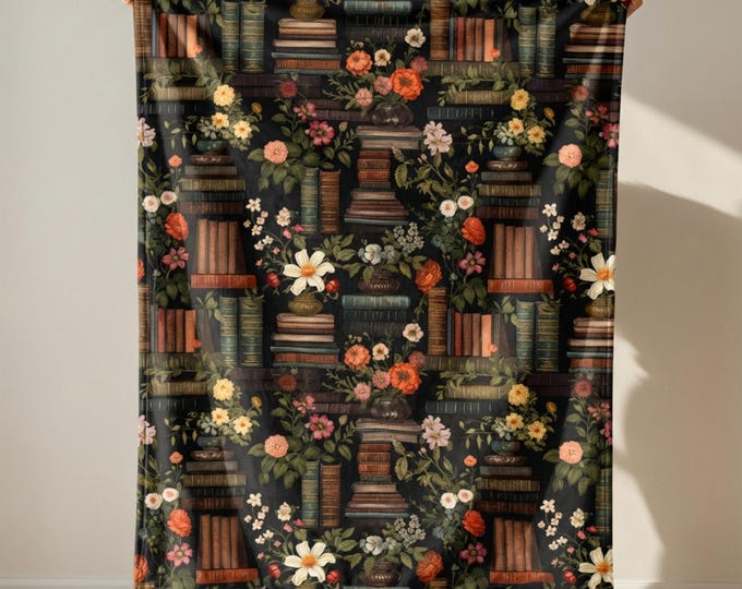 Dark Academia Book Blanket Vintage Floral Library Blanket Cottagecore Book Print Throw Book Nook Gift for Book Lovers Home Decor Bookish