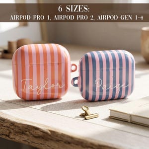 Airpods Pro Gen @Protective Airpods Cover Hard Shell Case Durable Material Striped Pattern Design Tech Accessory Gift Airpods 4 Compatible Wireless Earbud Holder Custom Monogram Option Preppy Style Aesthetic Teen Girl Present Perfect Birthday Gift