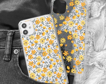 Flowers case for iPhone 16 pro 15 plus 14 13 mini 12 11, yellow floral phone cover for Apple Xs max Xr X SE 8 7 6