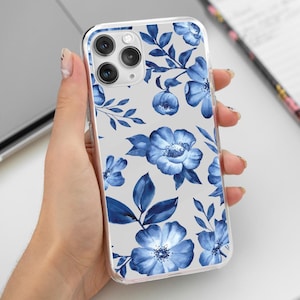 Flowers case for Samsung A55 A12 A35 A15 A54 A25 A80, blue china phone cover for Galaxy S24 ultra S23 S22 S21 S20 Z Flip 4
