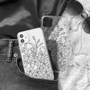 Flowers case for Xiaomi 12S 12T 13T pro lite 11T Mi note 10, black minimal plant phone cover Redmi Note 13 pro plus 12R 12 11 11S 10S