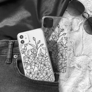 Flowers case for Google Pixel 8a 8 7a 7 6a 6 5, elegant black plant phone cover for Oppo A52 A54s A79 Reno 11F 5 8 lite Find X5 pro