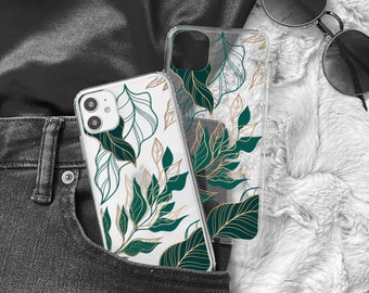 Plant phone case for Samsung A55 A54 A53 A52 A30 A40 A15, gold leaves cover for Galaxy S24 ultra S23 FE S22 S21 S20, aesthetic gift for her