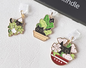 Black dust plug, phone charm for plant lovers - android, apple, e-reader, switch accessories - embellishment for devices