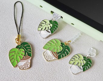 Plant dust plug, monstera phone charm for book lovers - android, apple, e-reader, switch accessories - embellishment for electronic devices