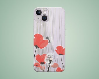 Flower case for Google Pixel 8 7 6 pro 6a 7a 8a, red poppies phone cover for OnePlus 9 7 8 10T 12 12R, Nord Ce 3 2T N10