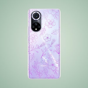 Purple flower leaves phone case for Sony Xperia 10 III IV VI 1 5, Nothing phone 2a, Huawei P20 lite P10 plus P30 P40 P50 pro