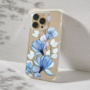 Flower case for Redmi Note 12 pro 13 11 10 9 11S, elegant blue plant phone cover for Xiaomi 11 lite Mi 9 12T 13T 12X, Poco F6 pro M5 X6 X5