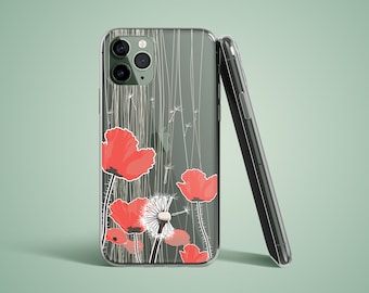 Flower case for iPhone 16 17 14 plus 15 pro max 14 13 mini 12 11, poppies floral phone cover for Apple iPhone X Xr Xs SE 8 7 6