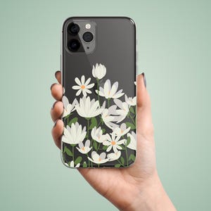 White floral case for iPhone 16 pro 15 plus 14 13 mini 12 11, flower phone cover for Apple 8 7 6 5 Xr Xs X SE