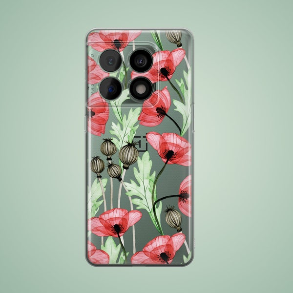 Red vintage poppy flower case for OnePlus 11 Nord 10 pro 8 8 7, Galaxy X cover 6 pro, Galaxy S20 S21 S22, Redmi note 10s 10 9, Pixel 7a 6a 8