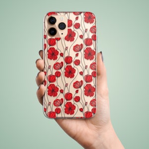 Red flowers phone case for Samsung A55 A54 A53 A52 A30 A40 A15, poppies cover for Galaxy S24 ultra S23 FE S22 S21 S20, elegant gift for her