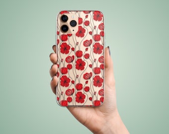 Red flowers phone case for Samsung A55 A54 A53 A52 A30 A40 A15, poppies cover for Galaxy S24 ultra S23 FE S22 S21 S20, elegant gift for her