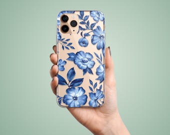 Flowers case for iPhone 16 pro 15 plus 14 13 mini 12 11, blue china phone cover for Apple Xs max Xr X SE 8 7 6