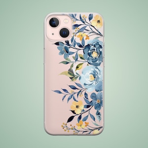 The preview shows a case on a pink OnePlus. The case is clear and transparent with flowers and leaves print.