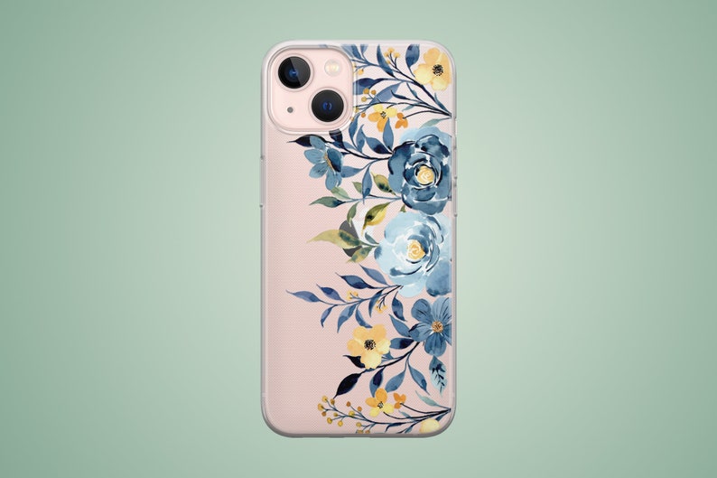 The preview shows a case on a pink OnePlus. The case is clear and transparent with flowers and leaves print.