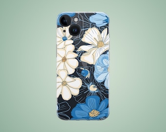Floral case for Xiaomi 13T pro 12X 12S Mi Note 10 11 lite, blue white flowers phone cover for Redmi Note 13 pro plus 12R 12 11 11S 10S
