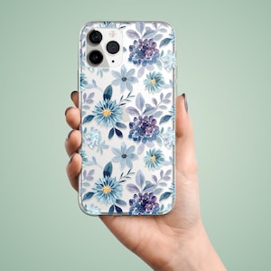 Blue flowers case for Samsung A55 A35 A15 A54 A52 A25 A13, elegant floral phone cover for Galaxy S24 S23 S22 S21, Note 20 ultra 10 plus
