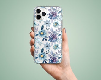Blue flowers case for Samsung A55 A35 A15 A54 A52 A25 A13, elegant floral phone cover for Galaxy S24 S23 S22 S21, Note 20 ultra 10 plus