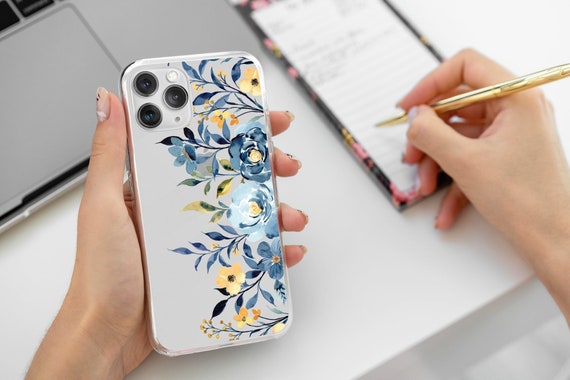 Floral case for OnePlus 10 pro 11 9 pro 8 7T 12 12R Nord CE 4 3 2T, blue and yellow flower case for Oppo Reno 12 11 10 pro Find X5 X3 A95