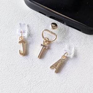 Custom letter phone charm, gold plated alphabet dust plug and zipper puller - android, apple, e-reader, switch accessories