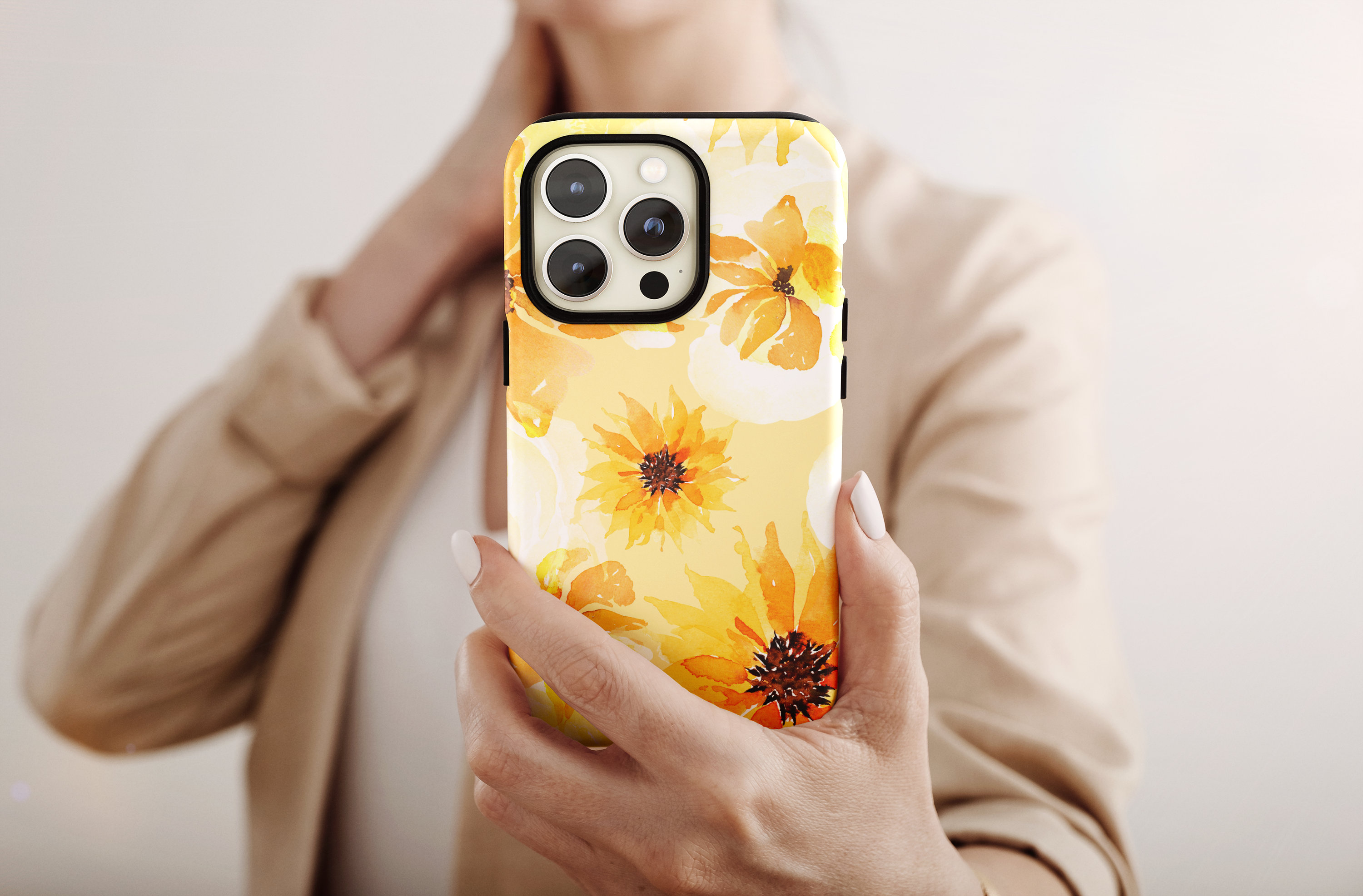 Galaxy Z Flip 6 A56 A55 A36 A35 A25用ひまわり柄タフケース、Samsung