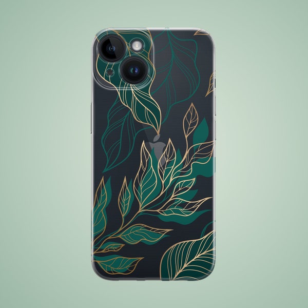 Elegant green and gold case - iPhone XS Max, iPhone 12 mini 13 pro 14 15 8 Plus 6s, OnePlus 10T, OnePlus 9, Samsung Galaxy S23 S22, Vivo Y33