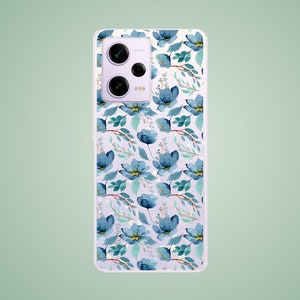 Flower case for Xiaomi 14 13T pro 12X 11T, Mi 10T lite, Redmi 12 5G 10, blue watercolor floral phone cover for Redmi Note 13 pro plus 12 10S