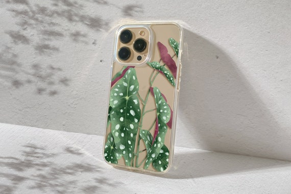 Begonia plant case for Nothing, Motorola, Nokia, Asus and LG phones - clear leaves cover