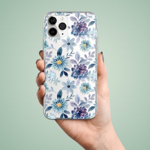 Blue elegant flowers case for Nothing phone 2a, Huawei P20 lite P10 P30 P40 P50, Motorola Moto Edge 50 ultra, Sony Xperia 10 III IV VI 1 5