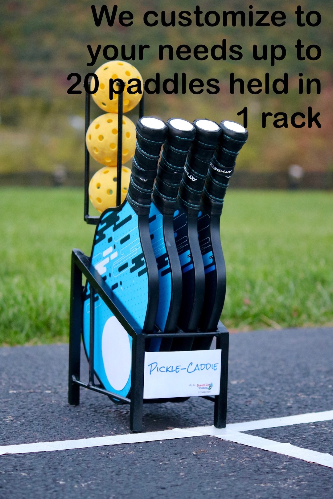 Pickleball Rack Powdercoated Metal Picklecaddie Dreamco Paddle and