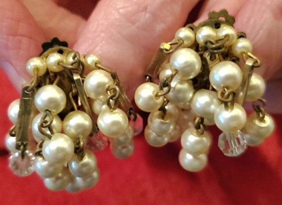 Lisner Signed Faux Pearl Crystal Earrings 1960's … - image 1