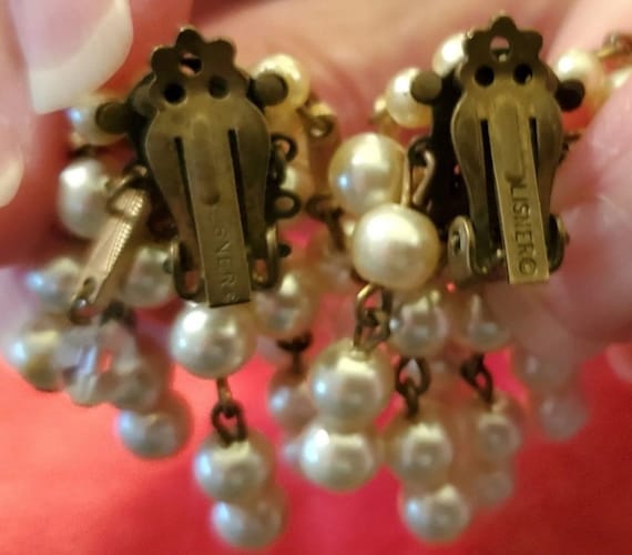 Lisner Signed Faux Pearl Crystal Earrings 1960's … - image 2