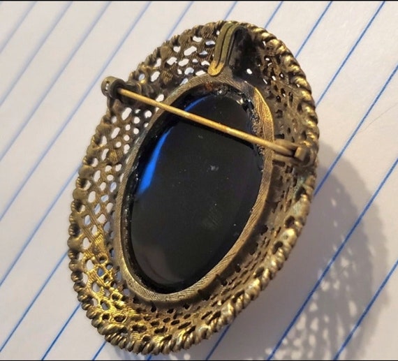 Vintage Unusual Black Glass Cameo Gold Butterfly … - image 3