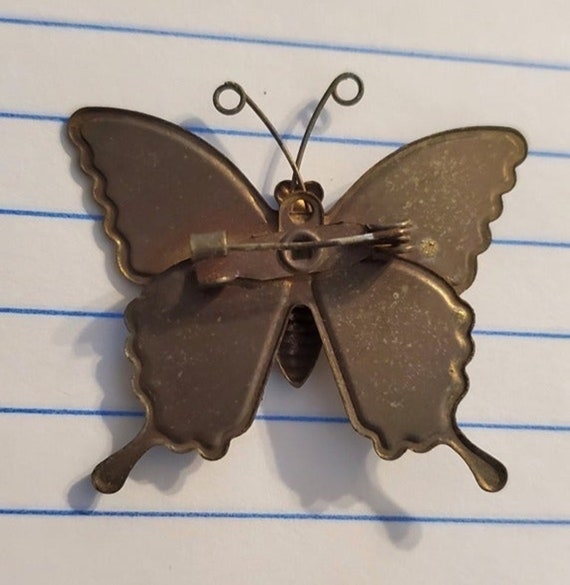 1970s Vintage Brass Glitter Enamel Butterfly Broo… - image 4