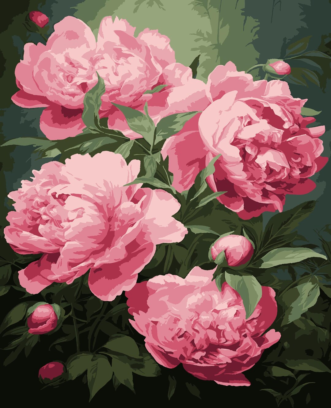 Peony Painting Pink Peonies - Paint by Numbers Kit Adult, Diy Painting ...