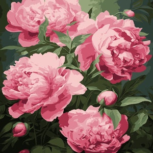 Pintura de peonía sobre lienzo ENMARCADA para colorear por números para adultos Pintura DIY por número Regalos de cumpleaños hechos a mano Flores para colorear Decoración de pared moderna