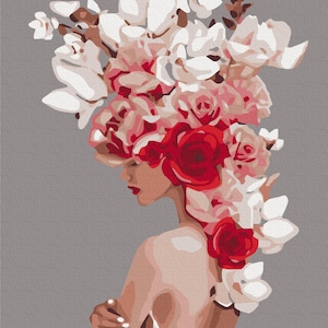 Flower girl&#39;s head painting by numbers Woman with flowers Paint by numbers Framed picture Flower painting Girl painting flower girl