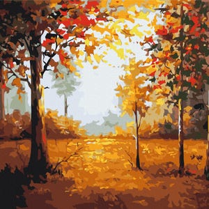 Autumn Woods Paint By Numbers Framed wall picture painting Vintage coloring Forest Landscape Color nature art Adults DIY kit Hand made Gift