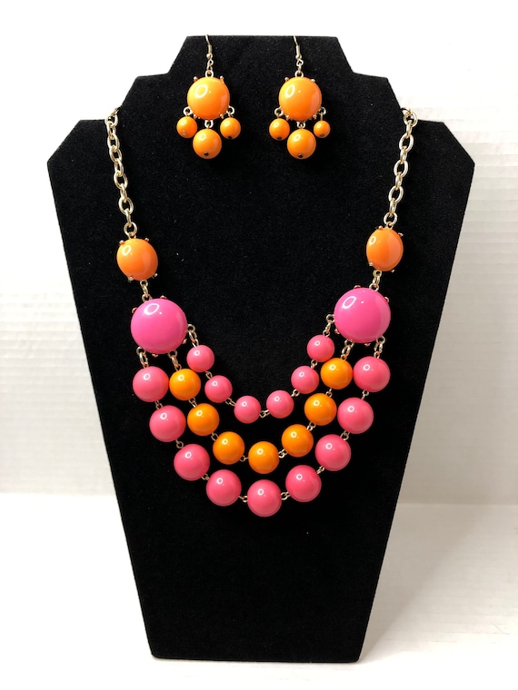 Coral and Tangerine Necklace and Earring Set