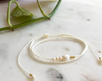 Double bracelet, miyuki bead bracelet, unique bracelet, tiny pearl bracelet, miyuki bracelet, adjustable bracelet, minimalist bracelet