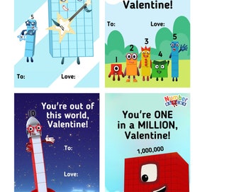 Number Block Valentine's Day Cards