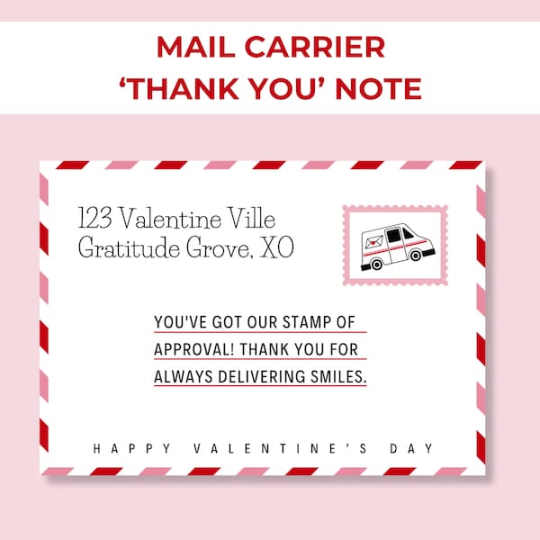 Mail Carrier Thank You Valentine's Note