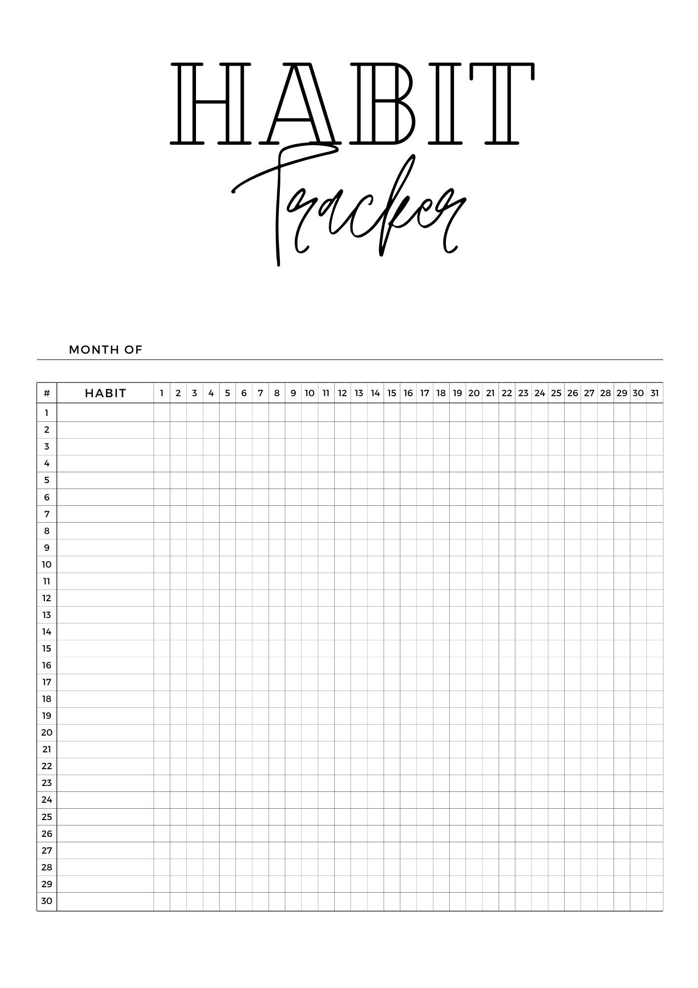 Black and White Simple Habit Tracker Planner Digital Planner - Etsy