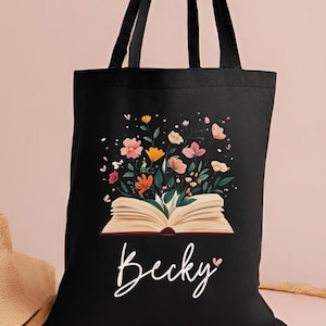 Personalized Book Lover Canvas Tote Bag, Book Tote Bag Personalized, Gift For Book Lover, Carry Bag for Reader, Bookish Tote, Wildflowers