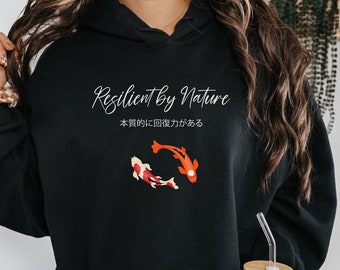 Felpa con cappuccio giapponese, felpa con cappuccio con frase giapponese, regalo per gli amanti delle carpe koi, felpa con cappuccio di ispirazione asiatica, felpa con cappuccio giapponese unisex, felpa con cappuccio Kanji, stile Shogun