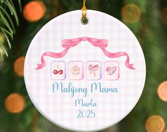 Mahjong Christmas Ornament, Cute Coquette Tree Decor, Mahjong Lover Gift, Cute Holiday Ornament for Player, Mom, Grandma, or Fan, Porcelain