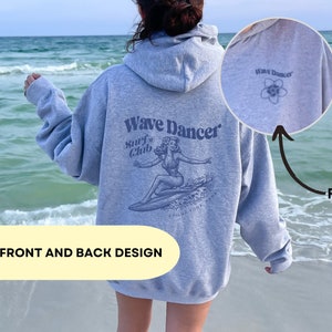 Surfer Girl Hoodie, Surfing Gift, Beach Hoodie,  Women&#39;s Surf Hoodie, Ocean Lover Gift, Summer Hoodie, Wave Design Hoodie, Vintage Surf Top