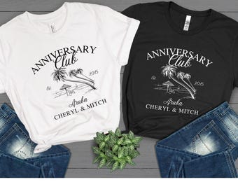 Personalisiertes Jubiläums-Trip-Shirt, Paare Jahrestag Strand-Reise-Shirt, Mr und Mrs Shirts, benutzerdefinierte Lage T-Shirt, Jubiläumsurlaub T-Shirt