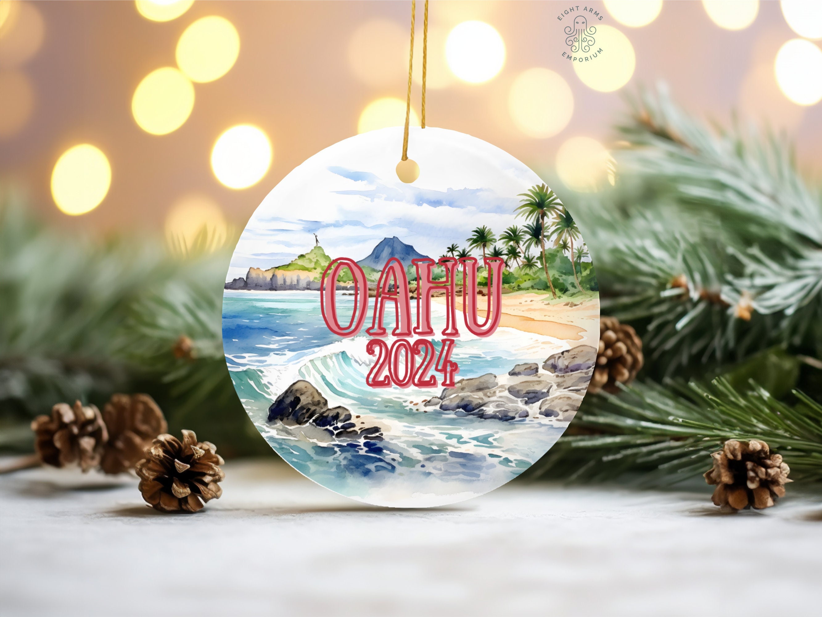 Ornament - Lanai Palm Tree Surfboard - Raw Wood Maple Ornament - Lanai Palm Tree Surfboard - Raw Wood Maple